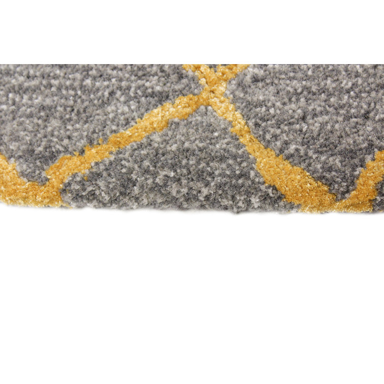 Handmade Gray Wool Viscose Geometric Tufted Rug 5'6" x 8'6"