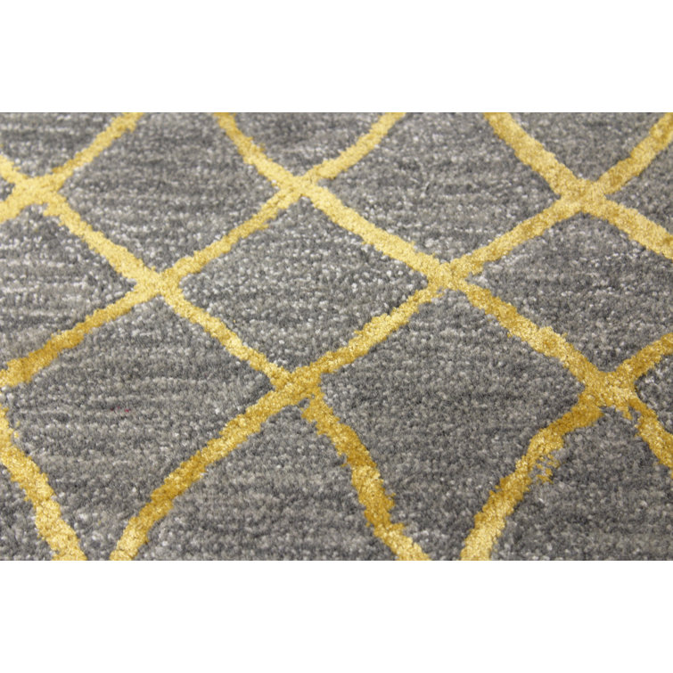 Handmade Gray Wool Viscose Geometric Tufted Rug 5'6" x 8'6"