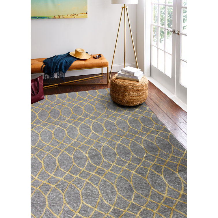 Handmade Gray Wool Viscose Geometric Tufted Rug 5'6" x 8'6"