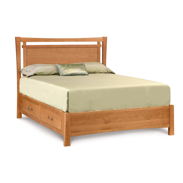 Natural Cherry Solid Wood King Platform Bed with Storage Drawers