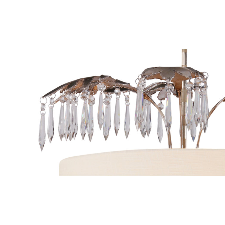 Antoinette Cream Linen and Glass 5-Light Drum Pendant with Distressed Gold and Silver Accents