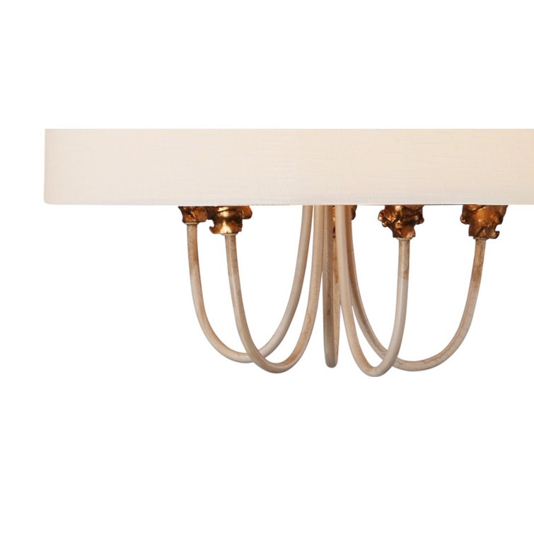 Antoinette Cream Linen and Glass 5-Light Drum Pendant with Distressed Gold and Silver Accents