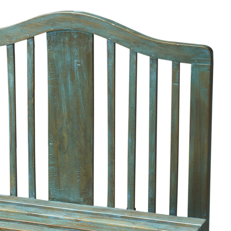 Antique Blue Solid Wood Slatted Back Bench