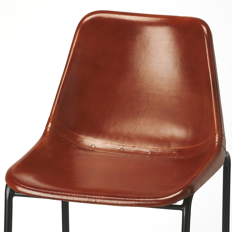 Atley 28'' Brown Genuine Leather and Iron Bar Stool