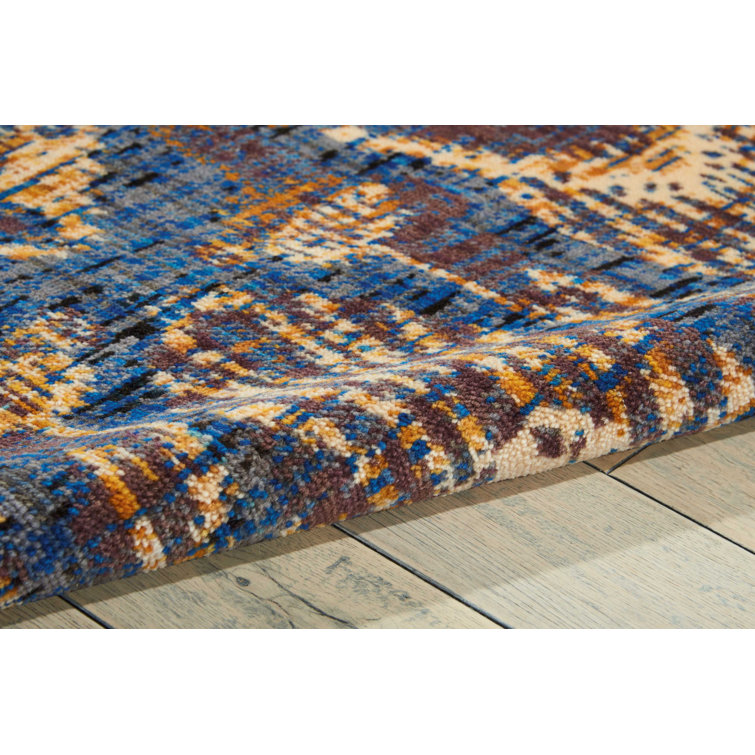 Indigo and Beige Abstract Wool Area Rug, 7'3" x 9'9"