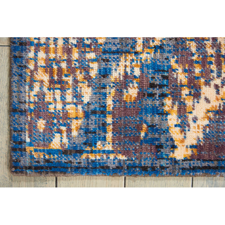 Indigo and Beige Abstract Wool Area Rug, 7'3" x 9'9"