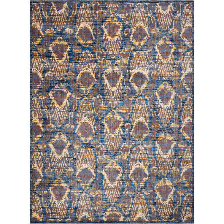Indigo and Beige Abstract Wool Area Rug, 7'3" x 9'9"