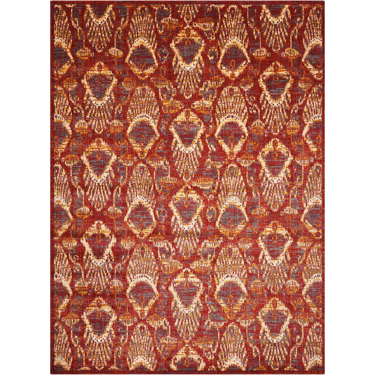 Paprika Red Abstract Wool and Synthetic Rectangular Area Rug