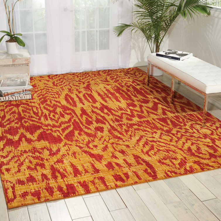 Abstract Paprika Red 5' x 7' Wool-Synthetic Blend Area Rug