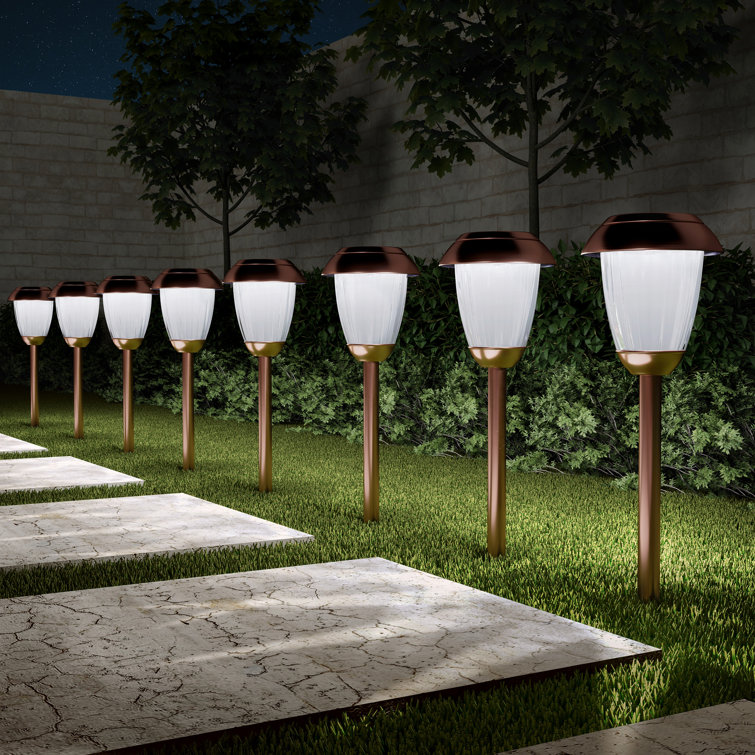8 Solar Outdoor Lights - 16-Inch-Tall Stainless-Steel Stake Lights for Gardens, Walkways, Driveways, Landscapes, and Patios by Pure Garden (Set of 8)