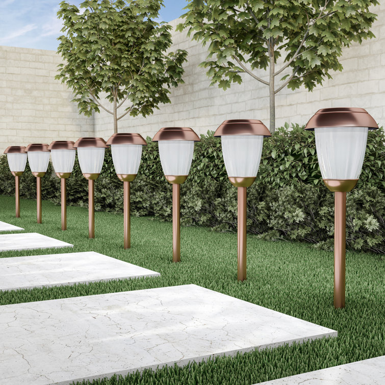 8 Solar Outdoor Lights - 16-Inch-Tall Stainless-Steel Stake Lights for Gardens, Walkways, Driveways, Landscapes, and Patios by Pure Garden (Set of 8)