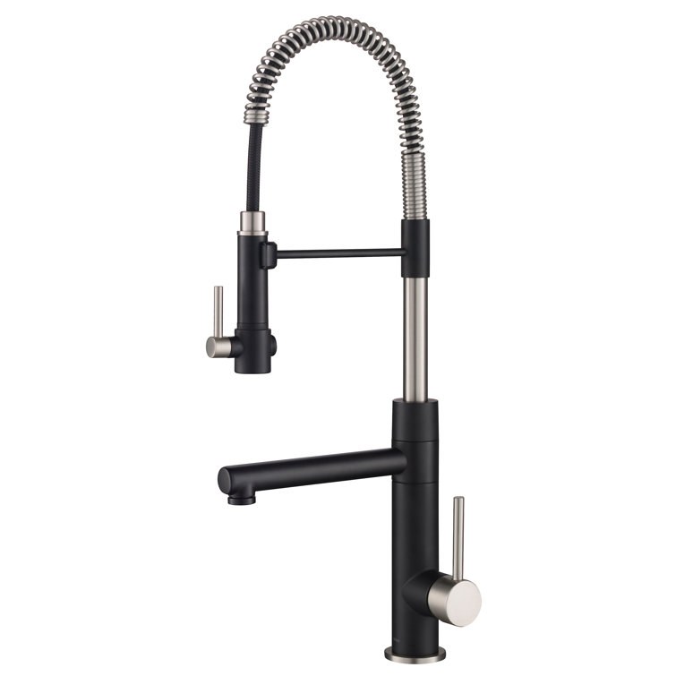 Stainless Steel and Matte Black Pull-Down Kitchen Faucet