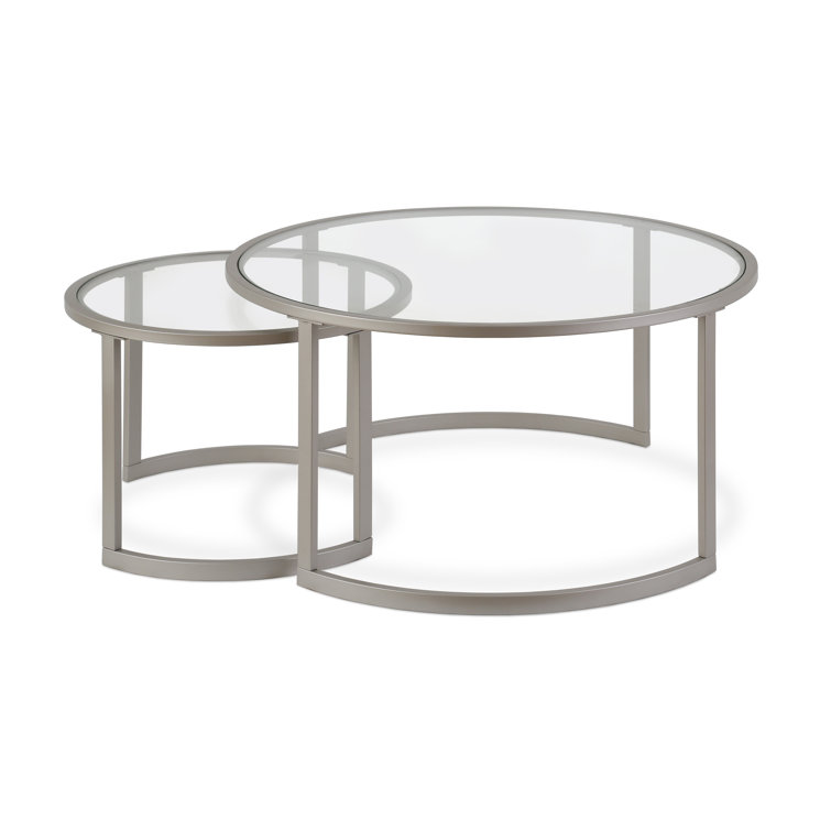 Satin Nickel Round Nested Coffee Tables with Clear Glass Top