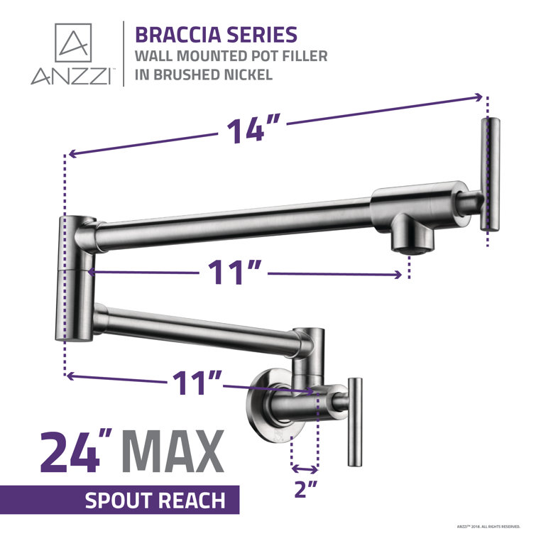 Brushed Nickel Wall Mounted Dual Joint Pot Filler