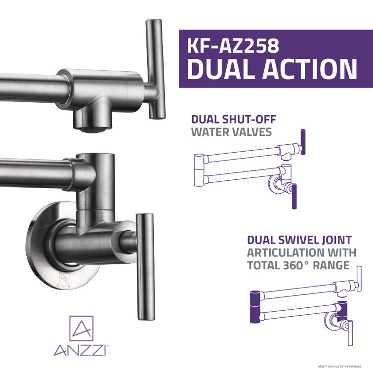 Brushed Nickel Wall Mounted Dual Joint Pot Filler