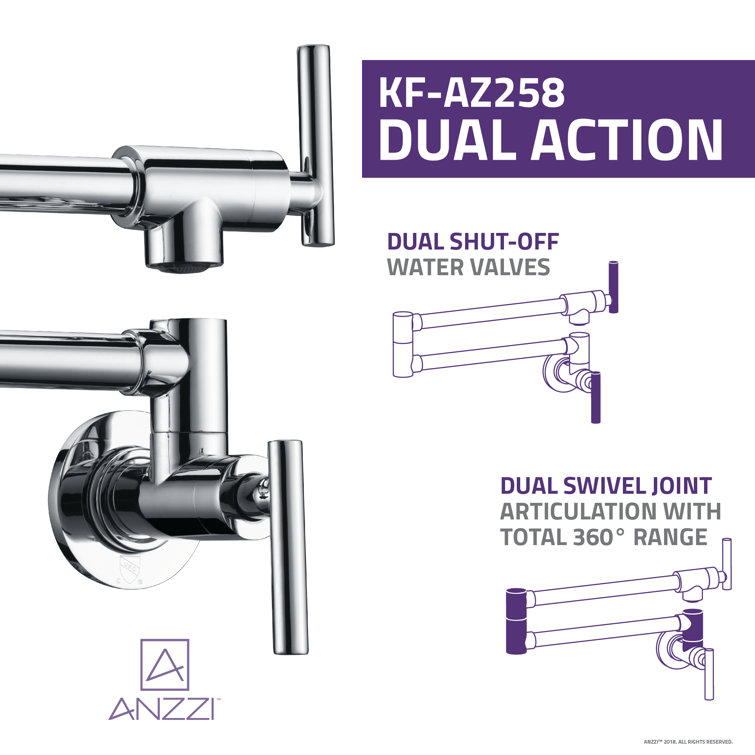 Polished Chrome Wall-Mounted Pot Filler with Dual Pivot
