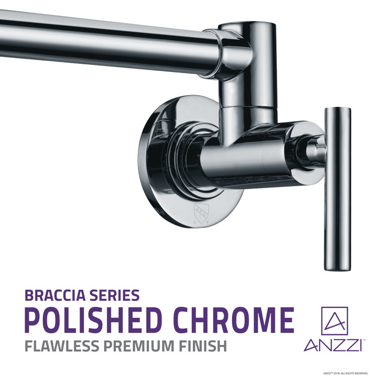 Polished Chrome Wall-Mounted Pot Filler with Dual Pivot