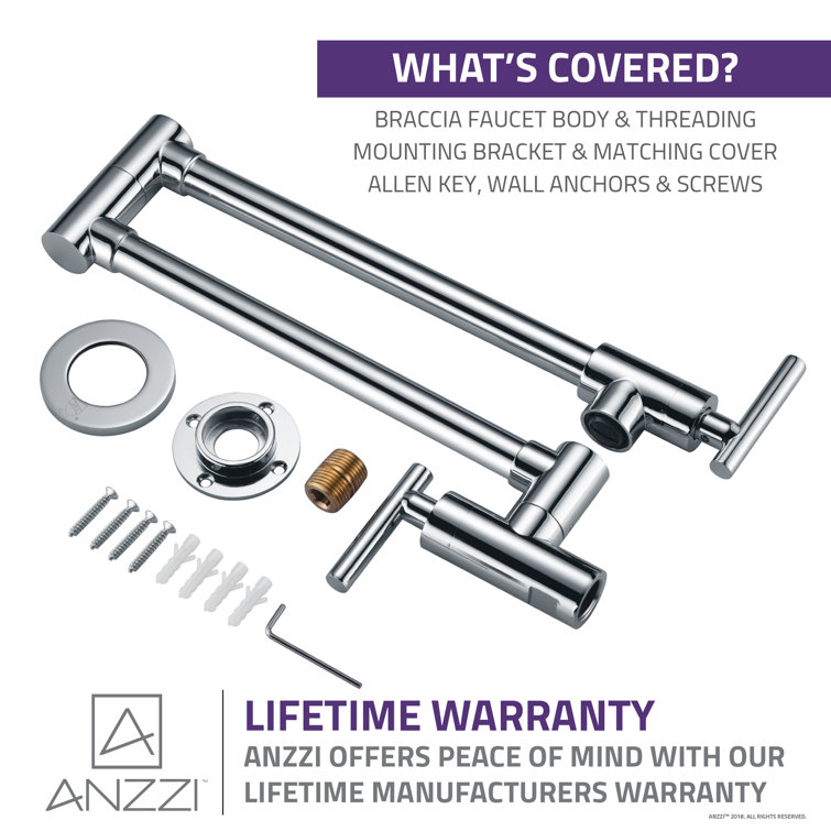 Polished Chrome Wall-Mounted Pot Filler with Dual Pivot