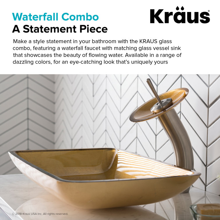 Golden Pearl Rectangular Glass Vessel Sink with Satin Nickel Faucet