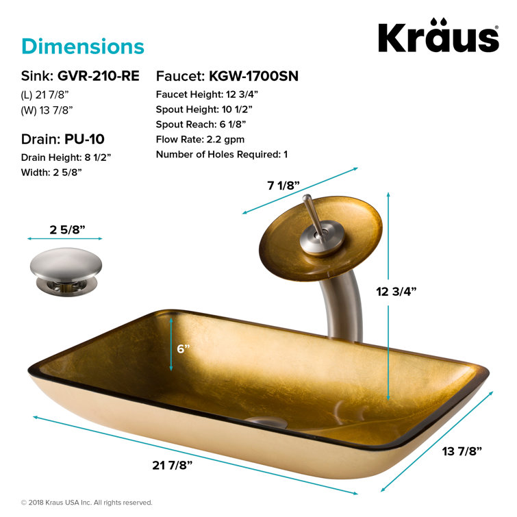 Golden Pearl Rectangular Glass Vessel Sink with Satin Nickel Faucet