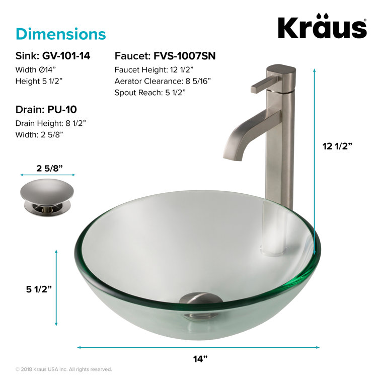 Frosted Glass Circular Vessel Sink with Satin Nickel Faucet