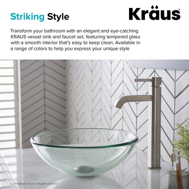 Frosted Glass Circular Vessel Sink with Satin Nickel Faucet
