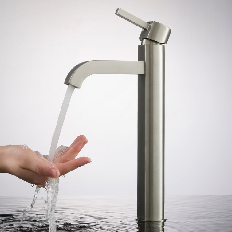 Frosted Glass Circular Vessel Sink with Satin Nickel Faucet