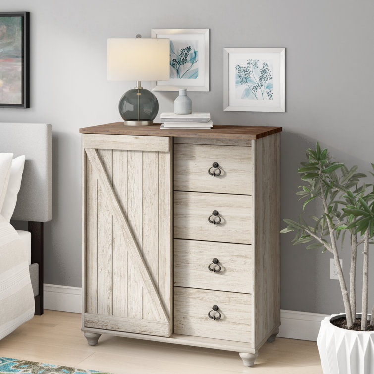 White Transitional 4-Drawer Gentleman's Combo Dresser
