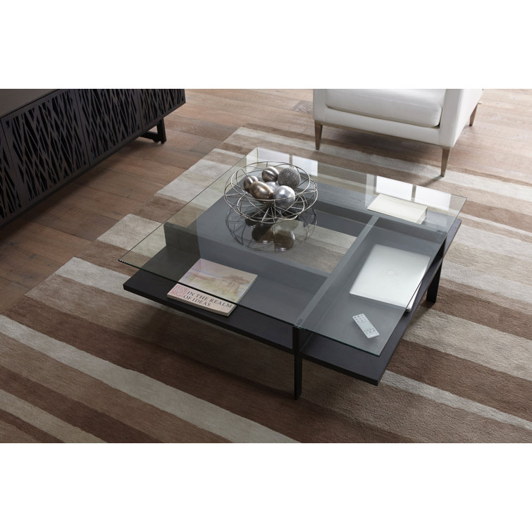 Charcoal Square Glass Top Coffee Table with Metal Base