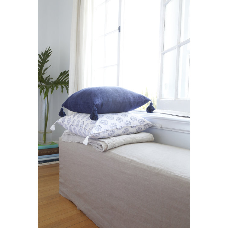 Indigo Linen Square Pillow with Tassels
