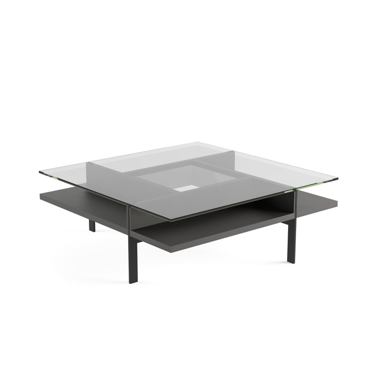 Charcoal Square Glass Top Coffee Table with Metal Base