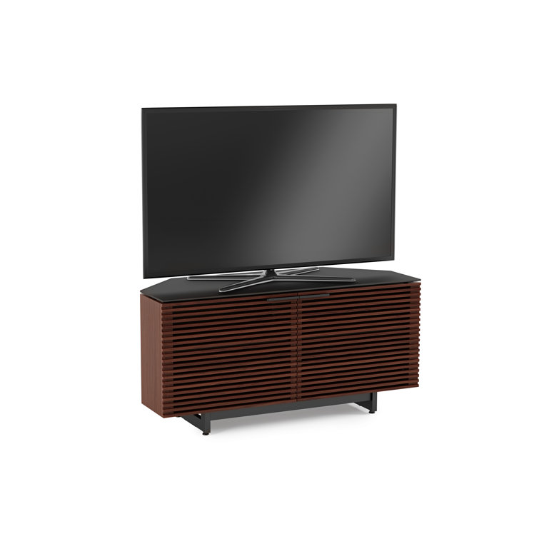 Chocolate Stained Walnut Corner Media Cabinet with Glass Top