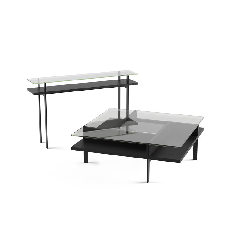 Charcoal Square Glass Top Coffee Table with Metal Base