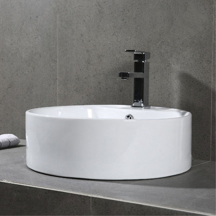 Mira White Ceramic Round Vessel Sink with Overflow Drain