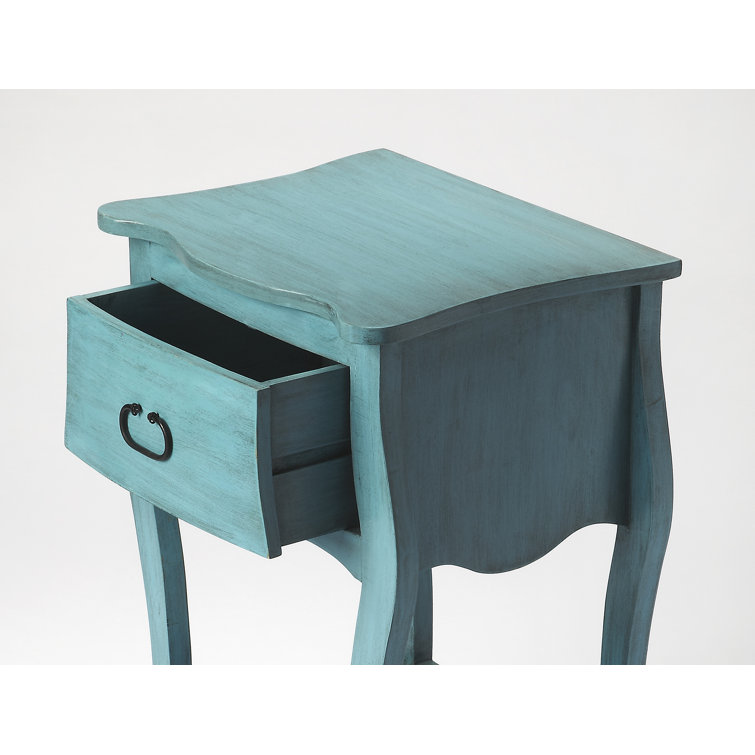 Distressed Blue Mango Wood 1-Drawer Nightstand with Shelf