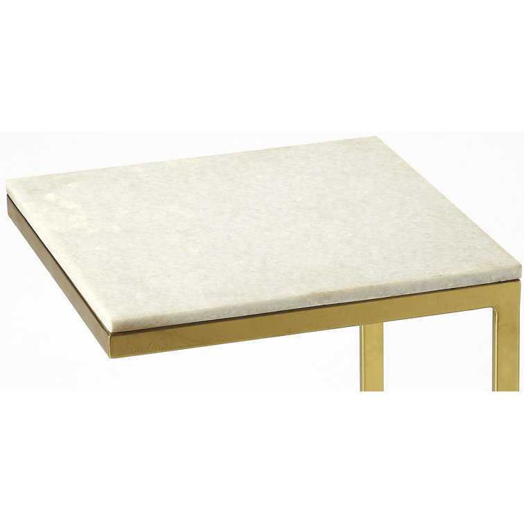 Antique Gold & White Marble Square End Table