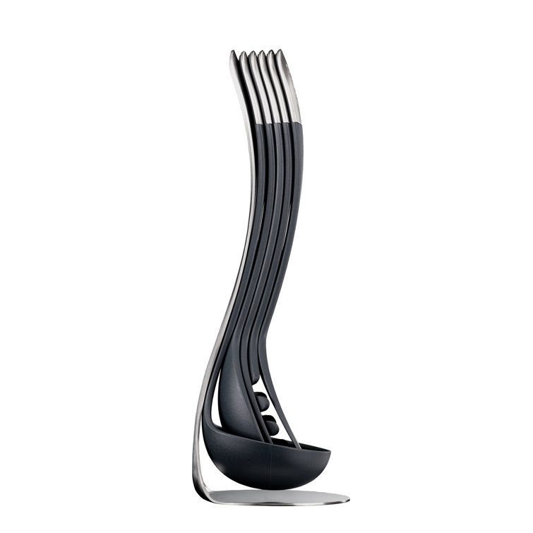 Compact Black and Stainless Steel 5-Piece Nesting Utensil Set