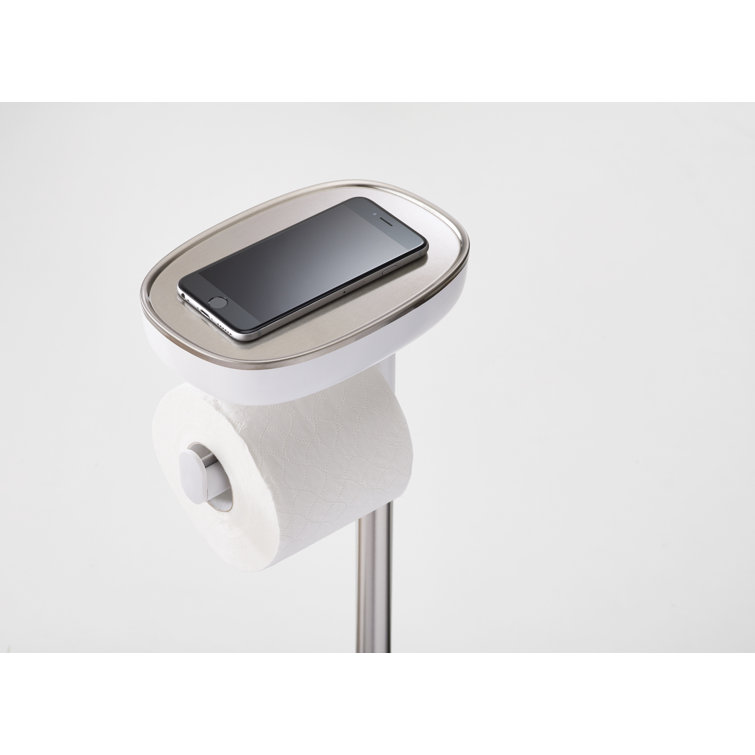 Stainless Steel Free Standing Toilet Paper Holder with Brush