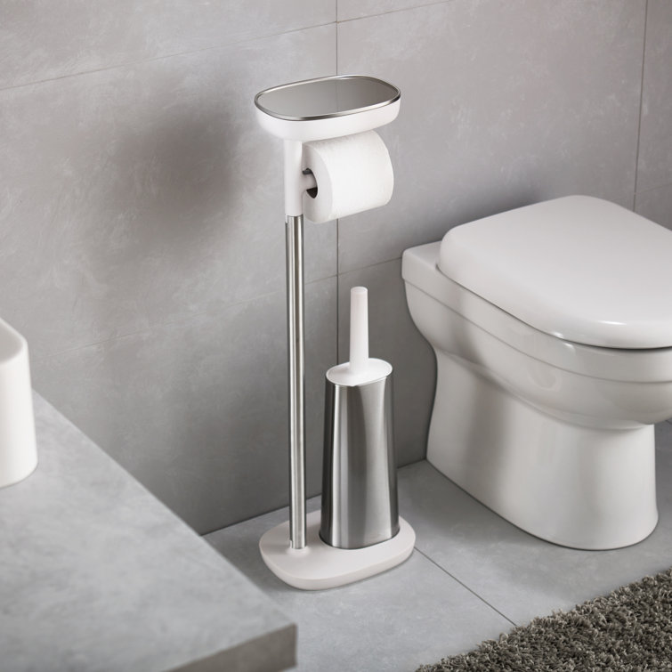 Stainless Steel Free Standing Toilet Paper Holder with Brush