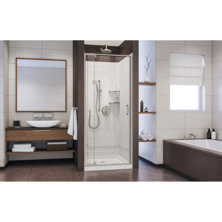 Flex 32" x 76.75" Clear Glass Brushed Nickel Square Pivot Shower Kit
