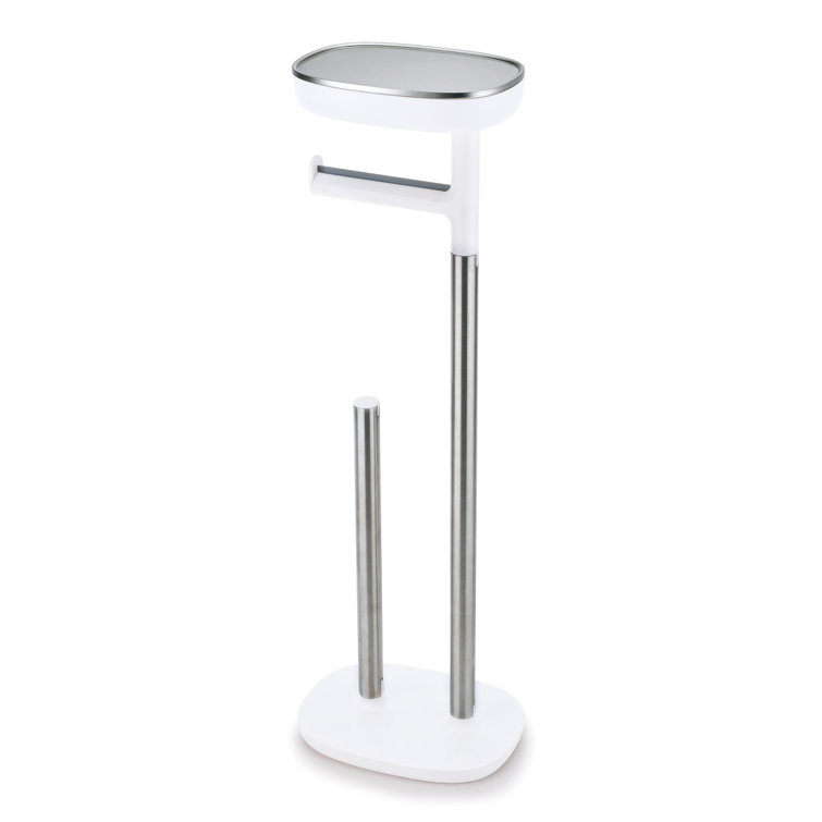 Stainless Steel Freestanding Toilet Paper Holder with Dual-Purpose Shelf