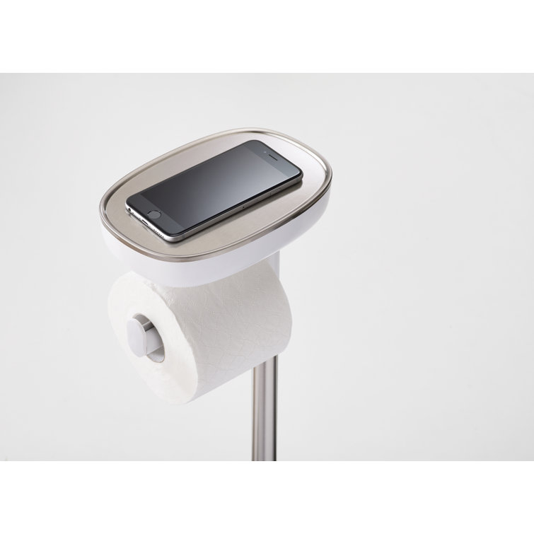Stainless Steel Freestanding Toilet Paper Holder with Dual-Purpose Shelf