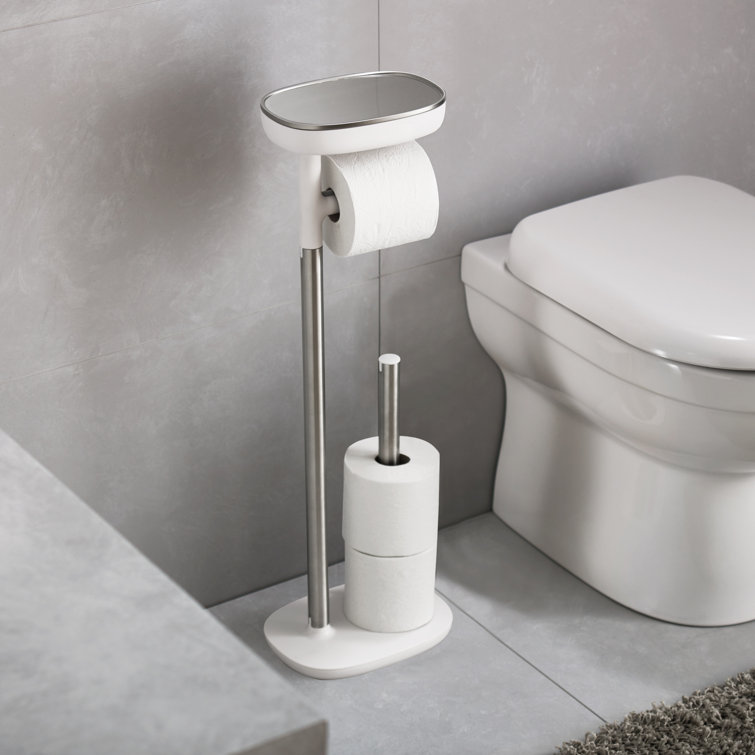 Stainless Steel Freestanding Toilet Paper Holder with Dual-Purpose Shelf