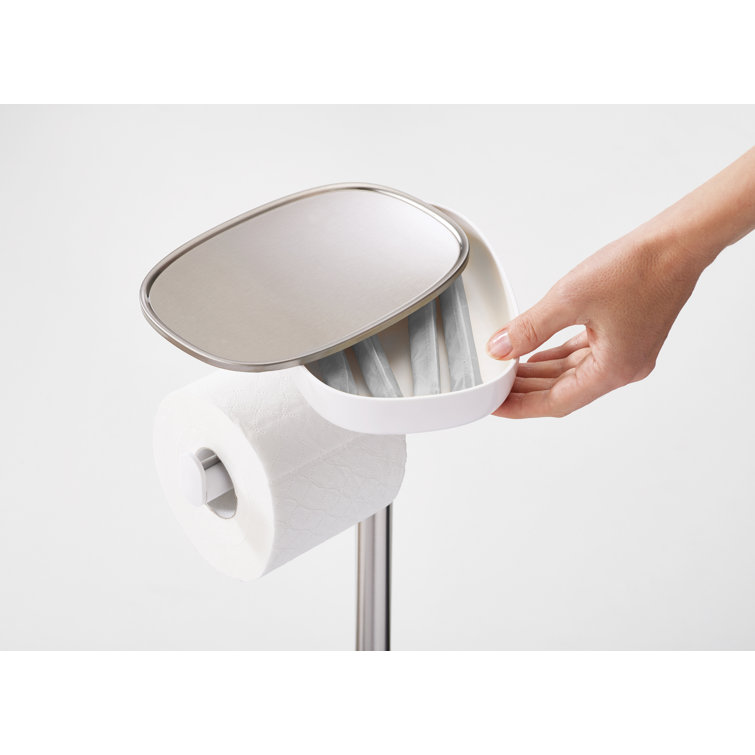 Stainless Steel Freestanding Toilet Paper Holder with Dual-Purpose Shelf