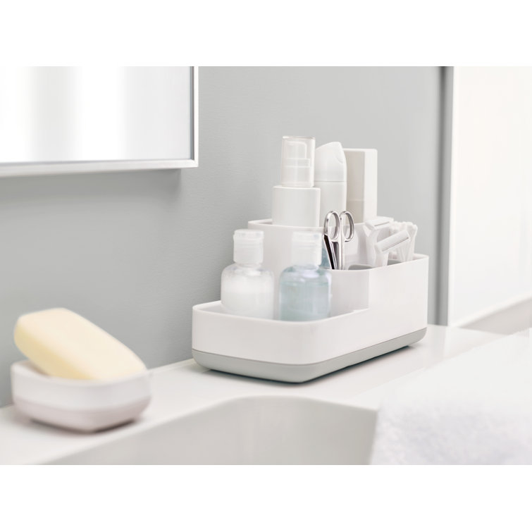 Gray and White Multi-Compartment Bathroom Storage Caddy