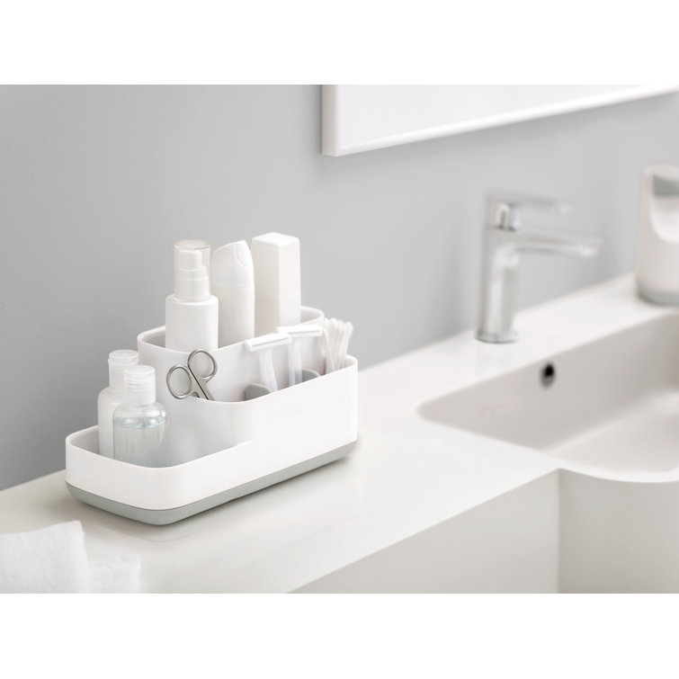 Gray and White Multi-Compartment Bathroom Storage Caddy
