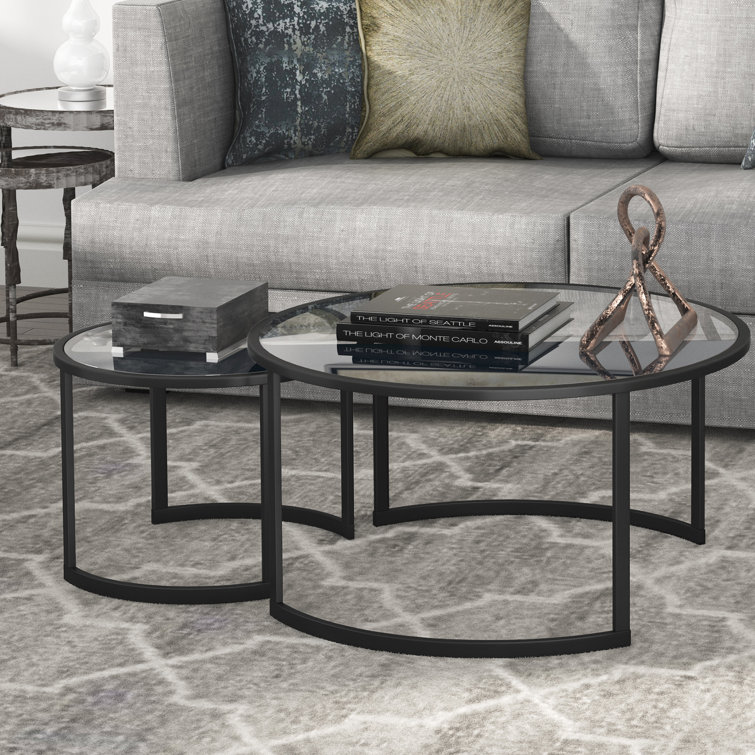 Eclipse 36" Blackened Bronze Metal & Glass Round Nesting Coffee Tables