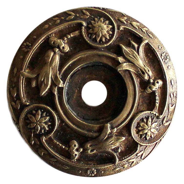 Antique Brass Circle Knob Backplate with Jeweled Lily Design