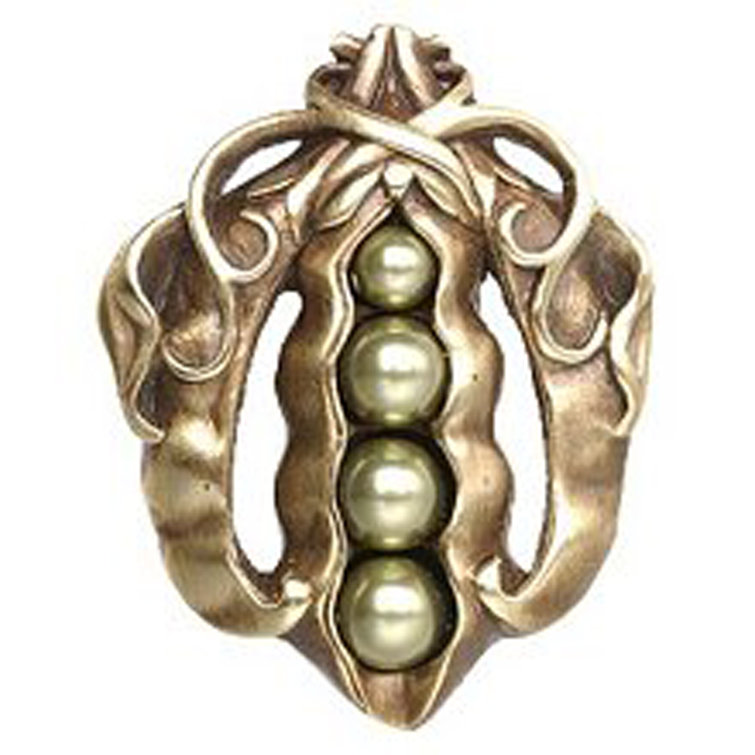 Antique Brass Pearly Peapod Cabinet Knob with Swarovski Pearls