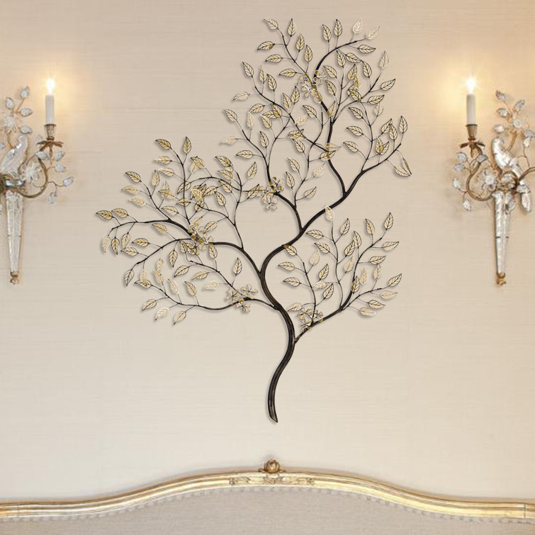 Golden Filigree Metal Wall Art with Branch Design